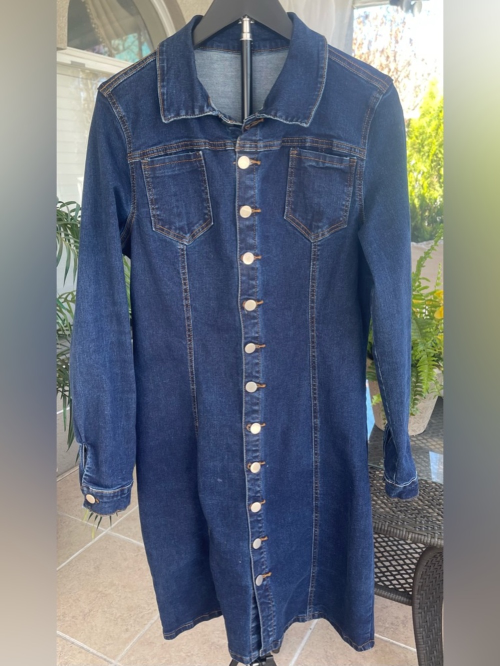 Women's Dark Blue Denim Button-Front Dress
